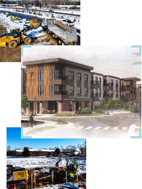 Images of the Porter Hills Job Site - two show the work in progress and the third is a rendering of the final project.