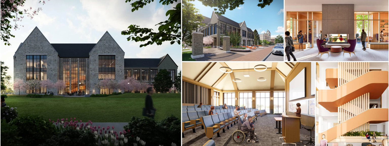 A collage of renderings showing the new Hope College Business & Economics Building.